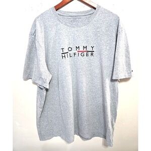 Vintage Tommy Hilfiger Shirt Men's 2XL Gray  Spellout Logo 90s Flag Sleeve Tee